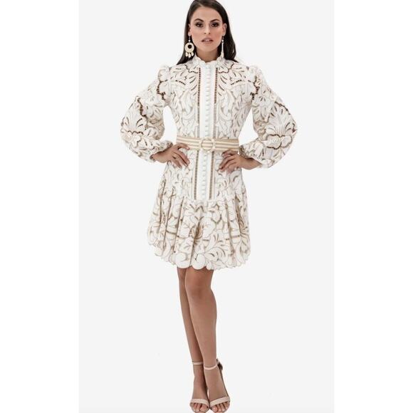 Zimmermann Edie Button Down Short Dress Embroidered Lace Mini Belted 0 US 4 - Picture 2 of 16